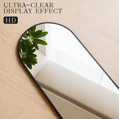 MISSDAY 64"x21" Arched Full Length Mirror, Full Body Mirror with Stand, Floor Mirror Long Free Standing, Leaning or Hanging, Aluminum Thin Frame Wall-Mounted Mirrors Wall Mirrors for Bedroom, Black