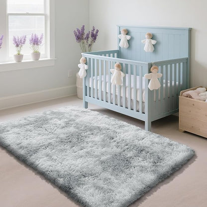 Fluffy Rug Shag Area Rug, Mottling Grey 2x4 Area Rugs for Bedroom, Small Bedside Rug, Soft Fluffy Shag Entryway Throw Rugs for Living Room Bedroom Kids Room Home Decor