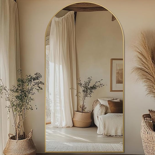 Full Length Mirror, 81"x41" Oversized Arched Mirror Large Standing Mirrors, Tall Mirrors Body Floor Mirror for Bedroom Living Room Aluminum Frame, Gold