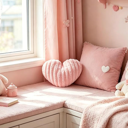 12.9 Inch Pink Heart Pillow Cute Soft Decorative Throw Pillows, Heart Shaped Fluffy Faux Fur Pillows Cushions for Couch Sofa Bed Bedroom Room Home Decor Aesthetic (1, Pink, Small-12.9"x9.5")