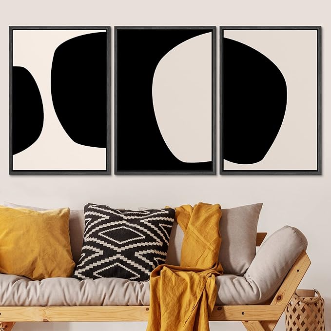 SIGNLEADER Framed Canvas Print Wall Art Negative Space Color Blocks Abstract Shapes Illustrations Modern Art Minimalist Edgy Black and White for Living Room, Bedroom, Office - 24"x36"x3 BLACK