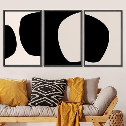 SIGNLEADER Framed Canvas Print Wall Art Negative Space Color Blocks Abstract Shapes Illustrations Modern Art Minimalist Edgy Black and White for Living Room, Bedroom, Office - 24"x36"x3 BLACK