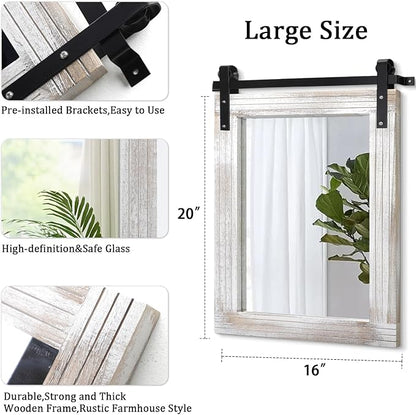 AAZZKANG Mirrors for Wall Rustic Barn Door Mirror with Wood Framed Rectangle Farmhouese Bathroom Mirror Decorative Hanging Mirror for Bedroom Vanity Entryway 20"x16"