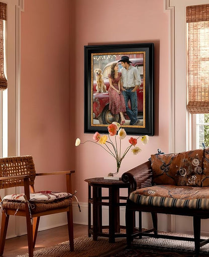 Canvas Frame for 5x7 Art Prints Oil Paintings, 1.7" Wide Minimalist Open Back Wall Picture Frames for Landscape Family Animal Memorial Portraits, No Cover & Back (Black Gold)