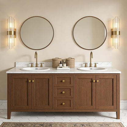 WallBeyond Wood Round Mirror with Wood Frame 24 inch Circle Wall Mirror for Bathroom Round Wall Mirror for Wall Decor, Vanity, Entryway Living Room (Walnut)