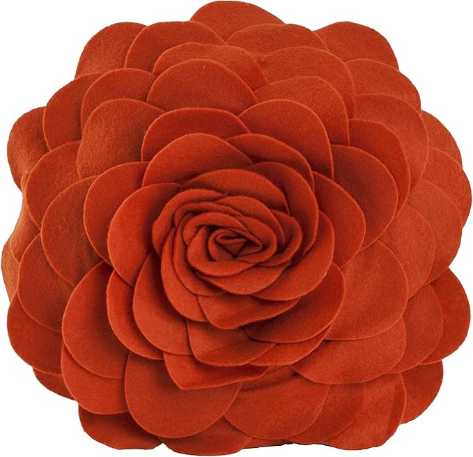 SARO LIFESTYLE Flower Design Poly Filled Throw Pillow, Terracotta, 16"