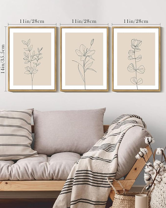 Drsoum Flower Bouquet Framed Retro Wildflower Botanical Pictures Prints Minimalist Modern Nature Plant Floral Rustic Artwork Bedroom Hallway Ready to Hang 11x14in Natural Framed