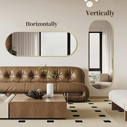 Oval Full Length Mirror, 65"×22" Wall-Mounted Mirror with Gold Frame in Shiny Gold, Ultra-Clear Explosion-Proof Dressing Mirror, Simple & Classic Deco for Cloakroom/Bedroom/Living Room
