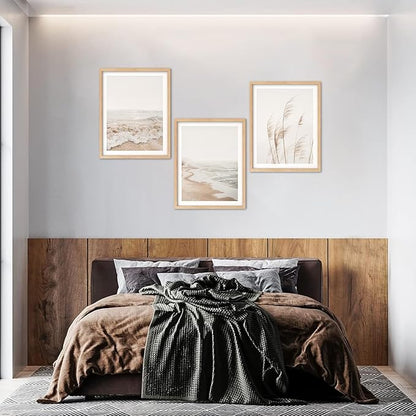 HDXUFJQ Neutral Beach Coastal Wall Art Beach Boho Botanical Pampas Grass Posters Minimalist Nature Landscape Canvas Wall Decor Summer Ocean Prints Waves Pictures Artwork Unframed(12x16 inch)