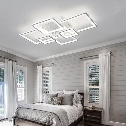 Shine LUEST Modern LED Ceiling Lights for Bedroom Dimmable Modern 6 Ring Square Ceiling Lights for Living Room with Remote Control White Bedroom Ceiling Lamp Fixures for Kitchen,Bathroom,Balcony