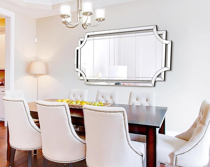 Chende 24" x 47" Large Mirror for Decor, Decorative Wall Mirror with Beveled Edge and Glass Pieces, Rectangle Wall Decor for Living Room, Bathroom, Bedroom, Dining Room, Horizontal/Vertical Hanging