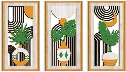 Celestdeco 3 Pcs Boho Botanical Wall Decor,Botanical Modern Wood Wall Art Bohemian Plants Hanging Decor Abstract Leaves Minimalist Wooden Art for Living Room Bedroom Office 7.9 x15.8 Inch
