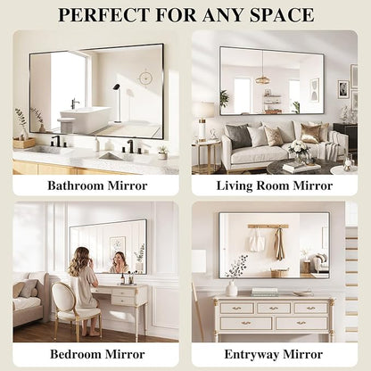 Koonmi Black Mirrors for Wall, 30x40 Inch Bathroom Mirror, Rectangular Wall Mirror for Living Room Bedroom Bathroom, Hangs Horizontally or Vertically