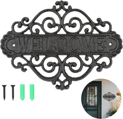 Vintage Cast Iron Welcome Signs for Outside Wall Mounted Welcome Wall Decoration for House Sign Plaque Bar Cafe Shop Front Door 1 Pcs (28 * 21 * 0.8CM)