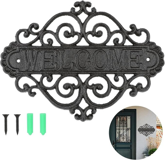 Vintage Cast Iron Welcome Signs for Outside Wall Mounted Welcome Wall Decoration for House Sign Plaque Bar Cafe Shop Front Door 1 Pcs (28 * 21 * 0.8CM)