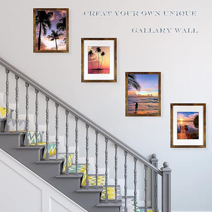 SESEAT 11x14 Frames, Display Pictures 8x10 With mat or 11x14 Prints Without Mat,Wall Mounting,Brown,6PCS