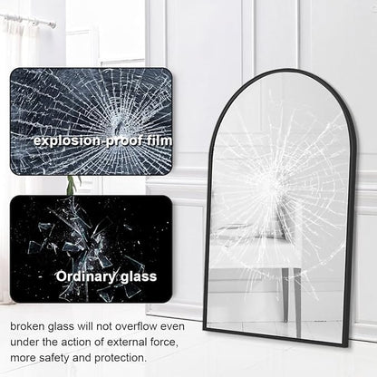 Dewfig Arched Wall Mounted Mirror, 42"x24", Arch Black Mirror for Bathroom Vanity, Living Room or Bedroom, Entryway, Hallway Wall Mirror, Farmhouse Decorative Mirror for Hanging, Black, Iron Frame