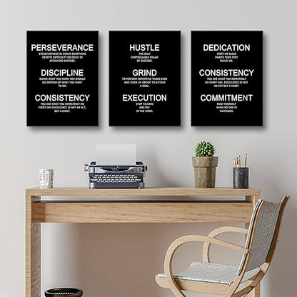 Perseverance Discipline Consistency Motivational Wall Art Success Quote Inspirational Poster Canvas Prints Artwork for Office Decor Modern Home Painting Pictures Stretched and Framed [36''W X 16''H]