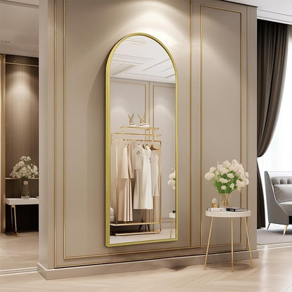 Arch Bathroom Wall Mirror, Silver Large Arched Full Length Mirror, Metal Aluminum Frame Modern Simple Home Decor, Leaning Against Wall Mirror for Bedroom Living Room 48"x16"