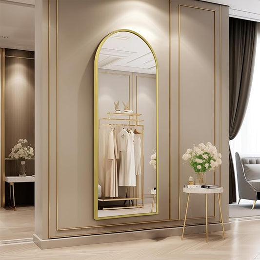 Arch Bathroom Wall Mirror, Silver Large Arched Full Length Mirror, Metal Aluminum Frame Modern Simple Home Decor, Leaning Against Wall Mirror for Bedroom Living Room 48"x16"