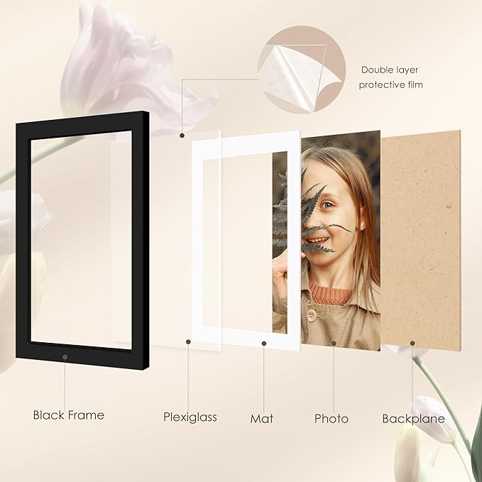 9x12 Picture Frame Sef of 10, Display Pictures 6x8 with Mat or 9 x 12 Without Mat, Photo Frame Collage for Wall Gallery Decor, Wall Mounted, Black