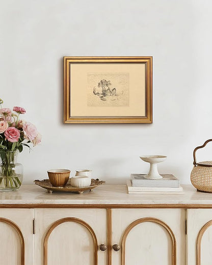 Bzstyleart Vintage Wall Art Decor for Living Room, Framed Canvas Wall Art Decor, Landscape Painting Picture, Home Decor Aesthetic Gifts for Friends or Family - Forest Cabin Canvas Prints, 16L x 12W