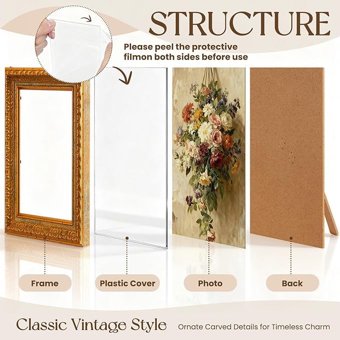 Novabright 8 Pcs Multicolor Vintage Picture Frames Gallery Wall Frame Set Antique Collage Photo Decor for Wall Mounting or Tabletop Display Multi Sizes for Gallery Living Room (8x10, 5x7, 4x6)