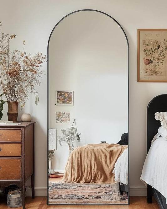 Antok Arched Full Length Mirror, 58"x19" Black Metal Frame Floor Mirror for Bedroom Living Room, Freestanding/Wall Mount/Leaning