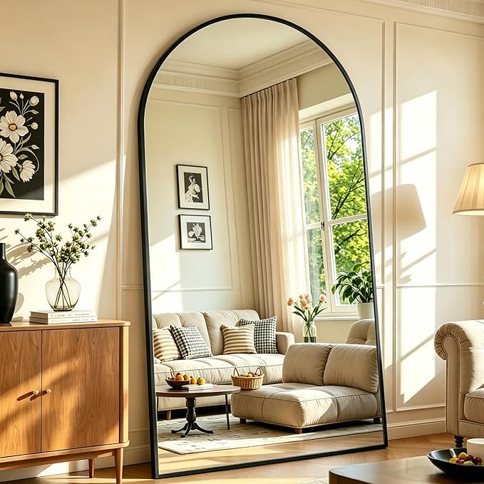 DMWOODFL 46"x90" Extra Large Arched Full Length Black Mirror - Aluminum Alloy Frame, Standing/Leaning/Wall Mounted, Modern Home Decor for Bedroom, Living Room, Cloakroom