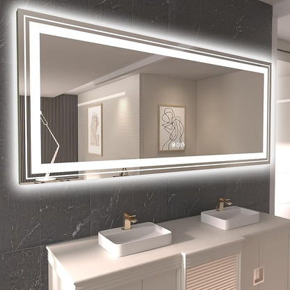 Snowdool LED Bathroom Mirror, 84"x40" with Front and Backlit, Anti-Fog, Large Bathroom Vanity Mirror for Wall, Memory Function, Stepless Dimmable, Tempered Glass (Horizontal/Vertical)