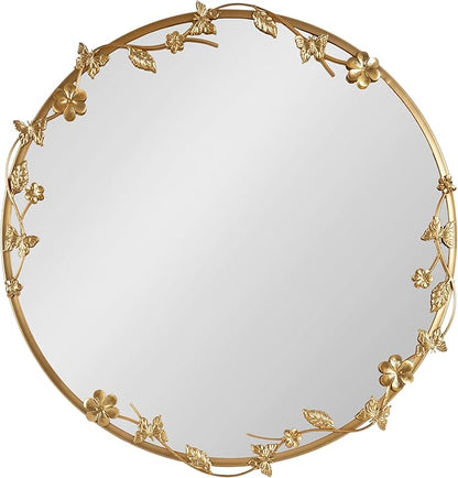 Kate and Laurel Rosella Modern Ornate Round Wall Mirror, 26 Inch Diameter, Gold, Circle Mirror with Floral Detailing for Use as Bathroom Mirror for Over Sink or Cute Dorm Room Decor