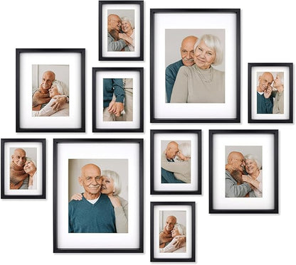 10 Piece Shadow Box Style Gallery Wall Frame Set – Deep Photo Frame Set with Mat for 8x10, 5x7 and 4x6 - Multiple Sizes Picture Frame Set for Wall Collage – Assorted Picture Frames for Wall (Black)