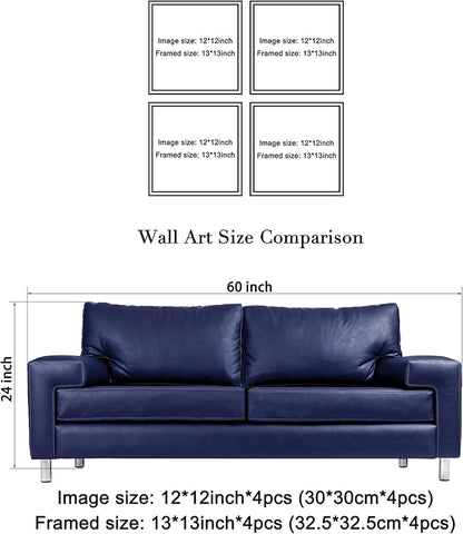 Wieco Art Framed 4 Panels Canvas Wall Art Coffee Bean Kitchen Canvas Prints Wall Art for Living Room Decor Bedroom Home Bathroom Wall Decor