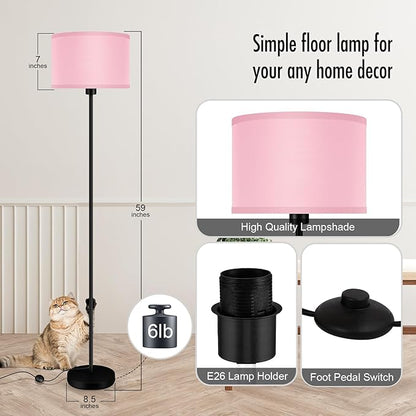 Floor Lamp Pink, Standing Lamp, Small Kids Floor Lamps with Lampshade, 59" Tall Lamps for Bedroom, Foot Switch, Simple Corner Pole Lamp for Living Room, Girls Room, Nursery, Office(NO Bulb, E26 Base)