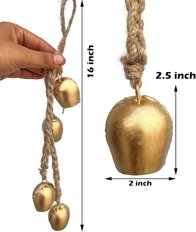 Set of 3 Giant Harmony Decorative Bells Vintage Rustic Home Decor Handmade Christmas Large Bells 8" 6" 4" (2" Chime Bells)
