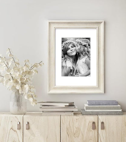 Yaetm 8x10 Picture Frame Matted to 5x7 Set of 4, 1.4” Wide Molding & Rustic White Photo Frames 8 x 10 with Tempered Glass, Display on Tabletop & Wall Mounting (4 Pack, White)
