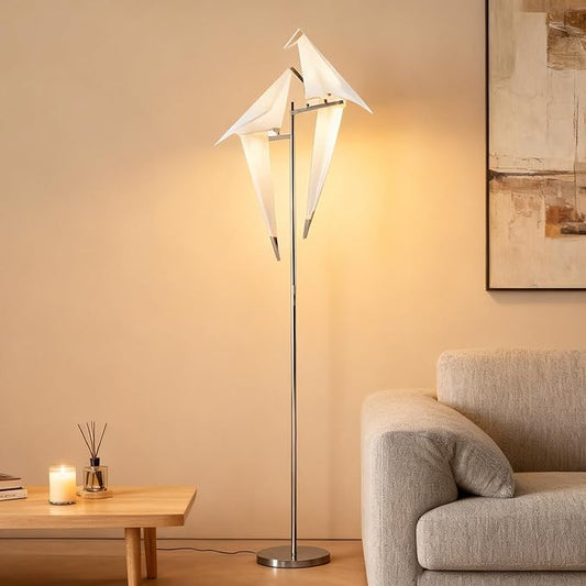 68 Inch Modern Bird Floor Lamp, Sliver Bird Swing Floor Light Fixtures for Bedroom, Unique LED Origami Crane Swing Standing Floor Lamp for Living Room