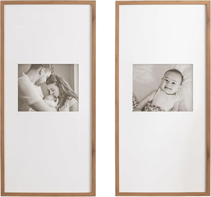 Kate and Laurel Gallery Rectangular Panel Picture Frame Set of 2, 14 x 30 matted to 8 x 10, Brown, Modern Tall Two-Piece Photo Frame Set for Gallery Wall Decor in Living Room Wall Display