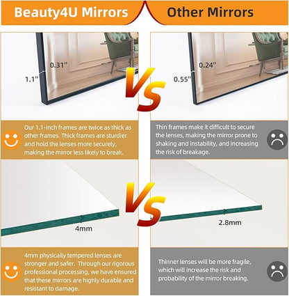 Beauty4U 59" x 16" Full Length Mirror with Stand & Wall Mount, HD Tempered Glass Full Body Mirror for Bedroom, Living Room, Dressing Room, Black Aluminum Frame