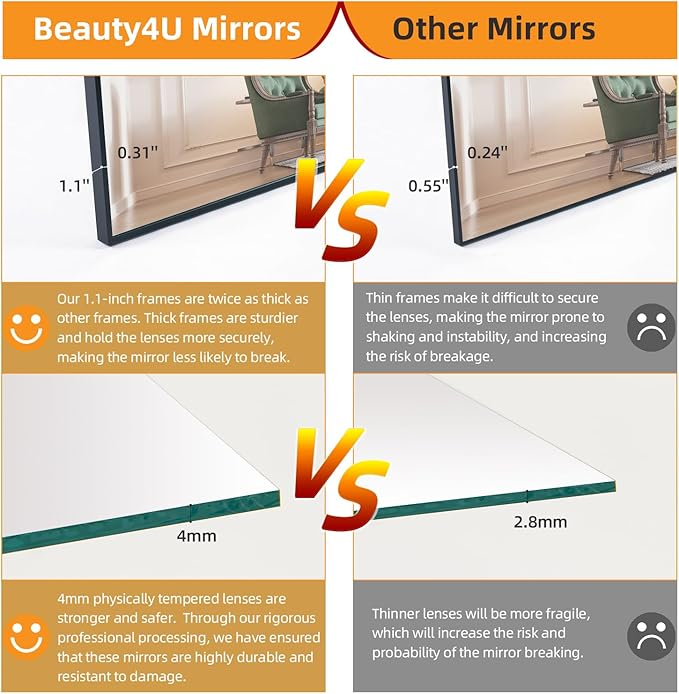 Beauty4U 71" x 32" Full Length Mirror with Stand, Large Floor Mirror for Bedroom, Wall Mounted or Leaning Full Body Mirror, HD Tempered Glass Dressing Mirror for Outfit Check & Home Decor, Black