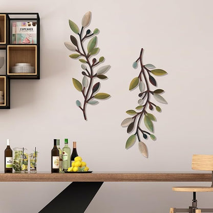Zzbakress 2 Pcs Colorful Tree Leaf Wall Art Decor Vine Home Wall Decor Olive Branch Leaf Wall Decoration Large Wall Decor for Bedroom, Living Room, Wall Sculptures Indoor Outdoor (Unique)