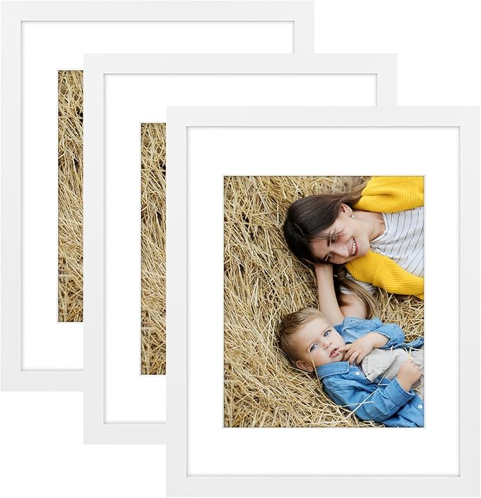 Golden State Art, 11x14 Picture Frame Set of 3 - Matted to 8x10 Photo - Engineered Wood Gallery Frame Set - Wall Mounting (White,3 Pack)