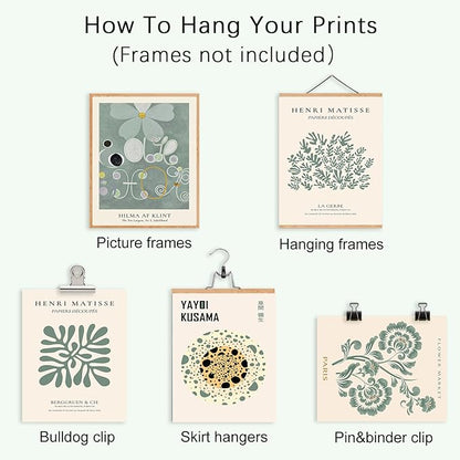 KBKBART 9 PCS Sage Green Wall Art - Eclectic Decor, Abstract Posters for Room Aesthetic, Matisse Wall Art for Bedroom
