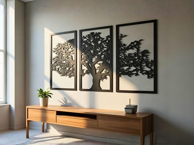 VAILLA Tree of Life Wall Art Decor Set of 3 Wall Hanging Sculpture Modern Wall Home Decoration 3D Textured Sculptures for Living Room Bedroom Office Dinnig Room 3 Panels Family Tree Wall Hangings (Tree of Life 1)