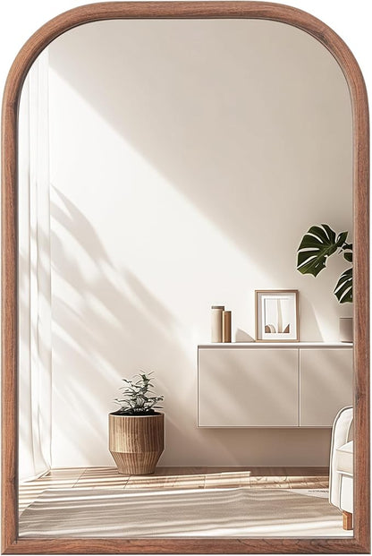 20"x30" Arch Wall Mirror Bathroom Mirror for Wall Mounted, Tempered Glass, Wood Grain Finish Frame Wall Mirror Decorative for Living Room Bedroom Entryway, Walnut