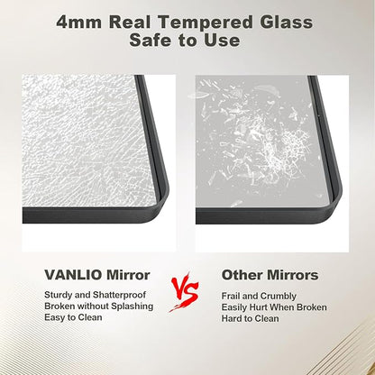 32x36 Inch Black Framed Bathroom Mirror for Wall, Matte Black Metal Frame Vanity Mirror, Rounded Corner Rectangle Bathroom Mirror, Anti-Rust, Shatterproof (Horizontal/Vertical)