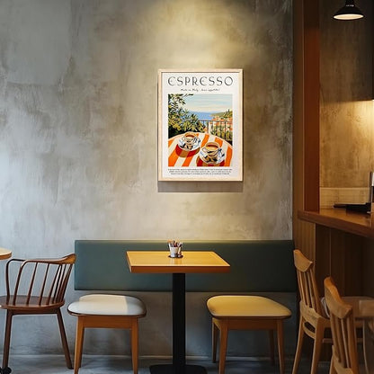 GELDSTEI Coffee Wall Art, Vintage Espresso Wrapped Canvas Print, Italian Coffee Poster Print, Cafe Bar Decoration, Retro Italian Cafe Wall Decor for Kitchen Dining Room Wood Framed 16x24 Inch