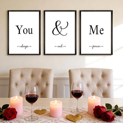 Houmury Set of 3 Framed Wall Decor Farmhouse Wall Art You & Me Always and Forever Vintage Bedroom Wall Decors 12x16 (White)
