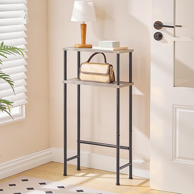 HOOBRO Narrow Console Table for Small Space, 15.7" Entryway Table with Storage, 2 Tier Sofa Table with 2 Shelves, Skinny Console Table for Entryway, Hallway, Living Room, Greige and Black BG40XG01