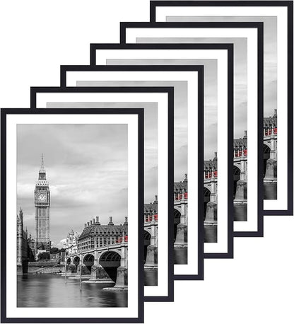 Fixwal 11x17 Picture Frame Set of 6 with Shatter Resistant Plastic Glass, Thin Border and Light Weight Photo Frames for Wall, Gift for Mother's Day, Father's Day, Graduation, Black